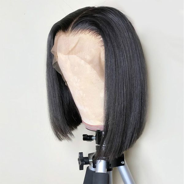 

13*4 lace front human hair wigs for women black brazilian remy hair human hair short straight bob wig bleached knots