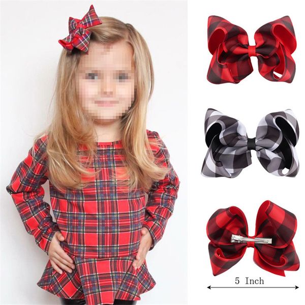 

5 inch handmade for girls patchwork plaid bowknot hair clip hairpins grosgrain ribbon bow plaid barrettes kids hair accessories, Slivery;white