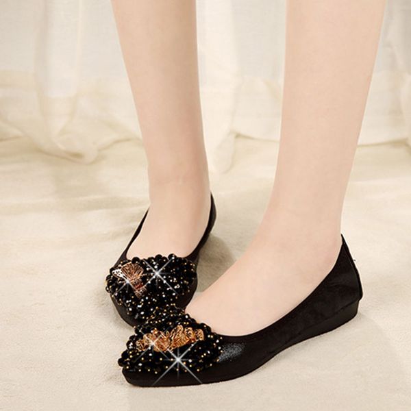 

201 summer woman falts pointed toe rhinestone flats women elegant crystal women flats ladies casual slip-on flat party shoes, Black