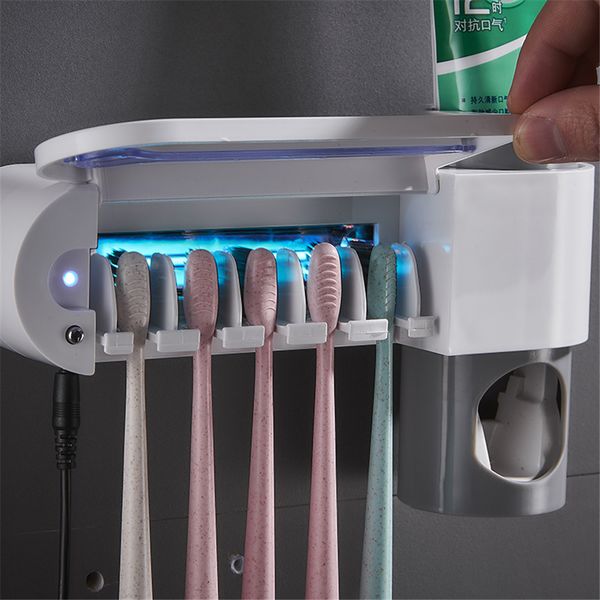 

antibacteria ultraviolet toothbrush holder sterilizer automatic toothpaste dispenser squeezer bathroom accessories set uv light ultraviolet