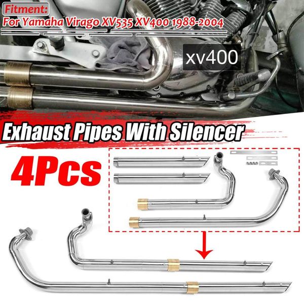 

2 type motorcycle muffler exhaust pipes system + silencers for yamaha virago xv535 xv 535 virago xv400 xv 400 1988-2004