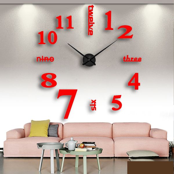 

2019 new super big diy wall clock acrylic metal mirror wall clock super digital watches clocks decorate ing