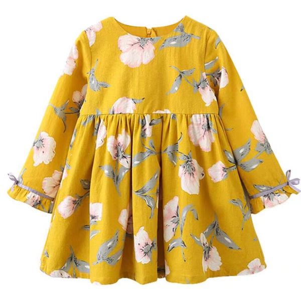 

ребенок с длинным рукавом цветочные печати платье девушки весной и осенью bowknot платья юбки детская одежда, Red;yellow
