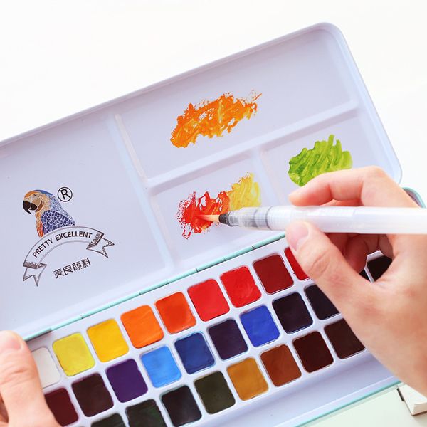 

24/36 colors solid watercolor paint set water color pigment paints portable metal case with paint brushes school art supplies