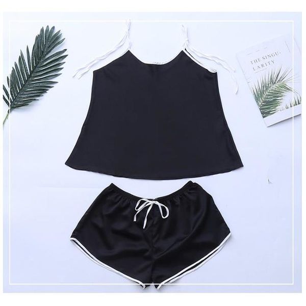

satin summer pajamas women pyjama set 2020 two piece set women summer pajamas with shorts silk pizama room wear home clothes, Black;red