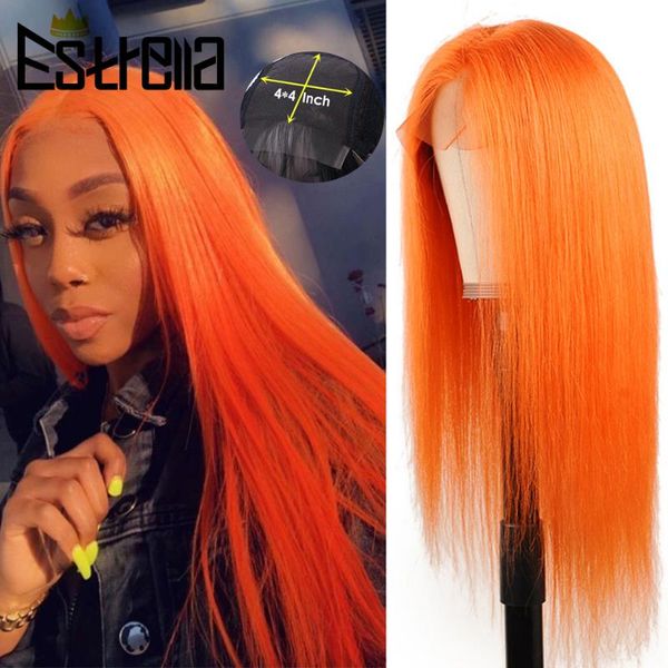 

lace wigs straight orange human hair for women peruvian remy ombre glueless 4x4 wig pre plucked light brown closure, Black;brown
