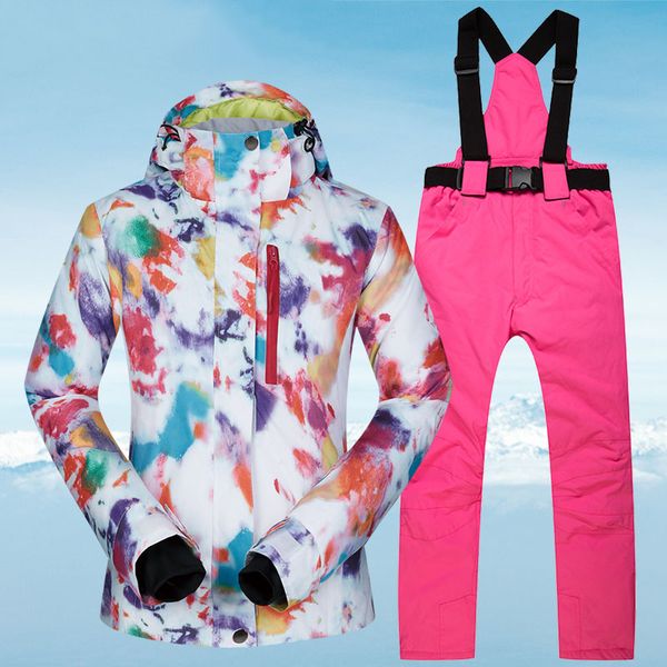 

ski suit women brands winter waterproof windproof sportwear female winter ski jackets and pants strap snow set snowboarding