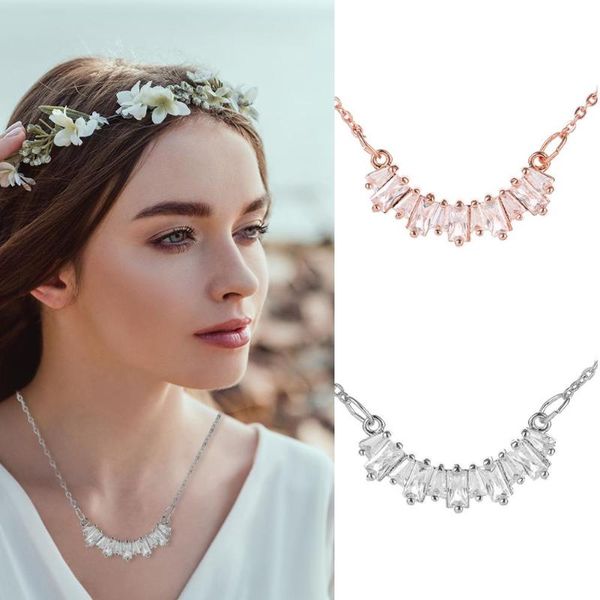 

simple geometric zircon beads clavicle chain women necklace jewelry gift, Silver