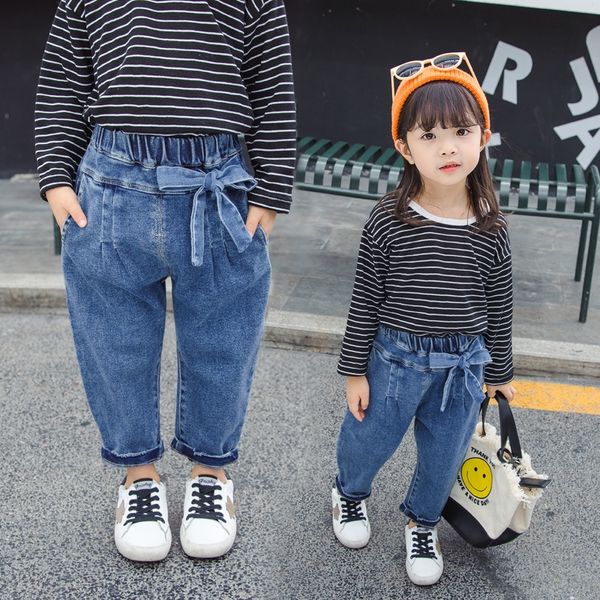

children's season casual and jeans 3 bowknot jeans casual pants babies' children's pants 5, Blue
