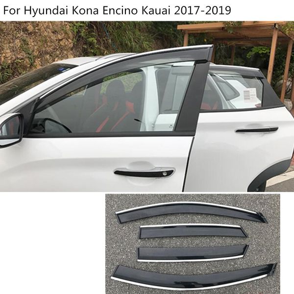

car cover plastic window glass wind visor rain sun guard vent word frame lamp 4pcs for hyundai kona encino kauai 2017 2018 2019