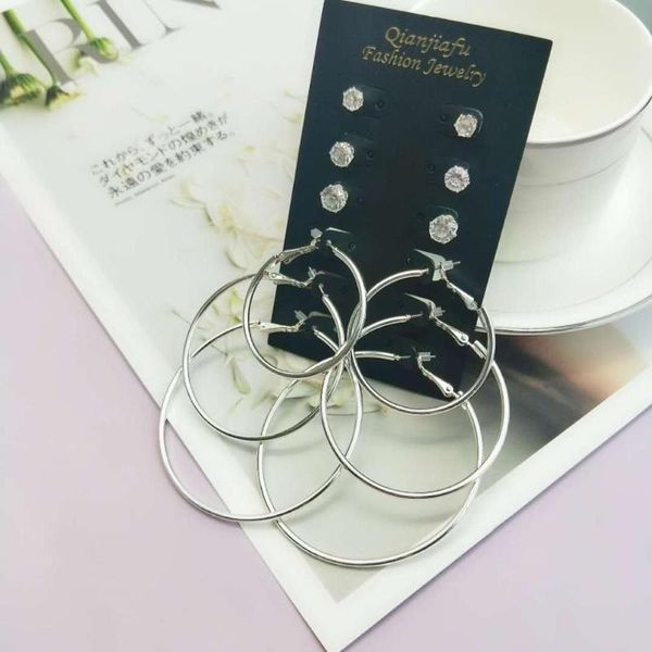 

cute women 6 pairs earrings silver color plating good quality glass hoop earring, Golden;silver