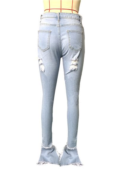 

women high wait jeans flare jeans with hole bell bottom jean denim pants, Blue