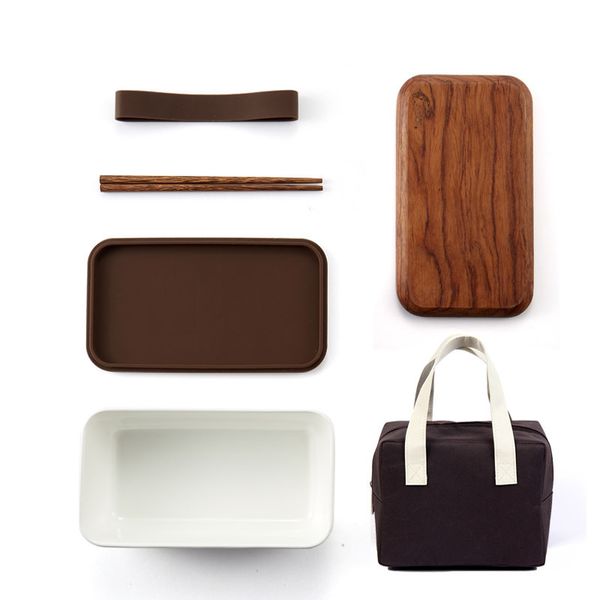 

ceramic lunch box with wooden cover japanese lunch box square bamboo cover sushi lunch box school picnic