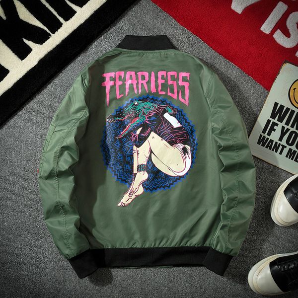 

bomber jacket men crocodile and beauty pattern print pilot men jacket hip fashion outwear autumn coat baseball, Black;brown