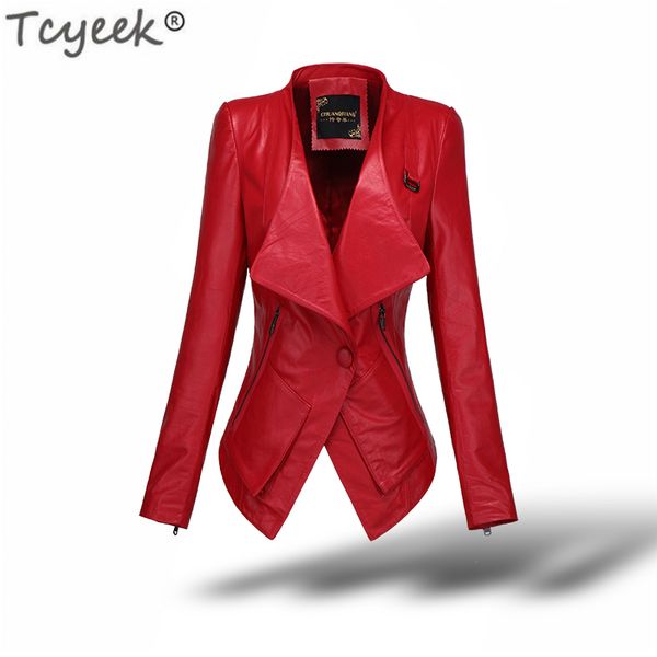 

tcyeek 100% real sheepskin coat natural genuine leather montone jacket women slim short spring autumn plus size outwear lwl1474, Black