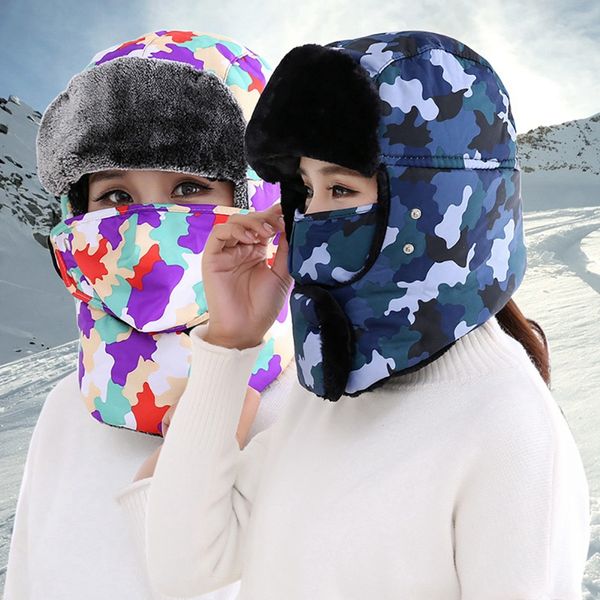 

multipurpose winter outdoor skiing snowboarding hiking hunting sports bomber hat thick fluffy windproof face mask scarf camo cap, Blue;gray
