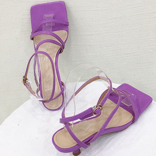 

summer new women sandals 2020 thin low high heel ladies shoes thin belt square toe fashion dress elegant female slides shoes, Black