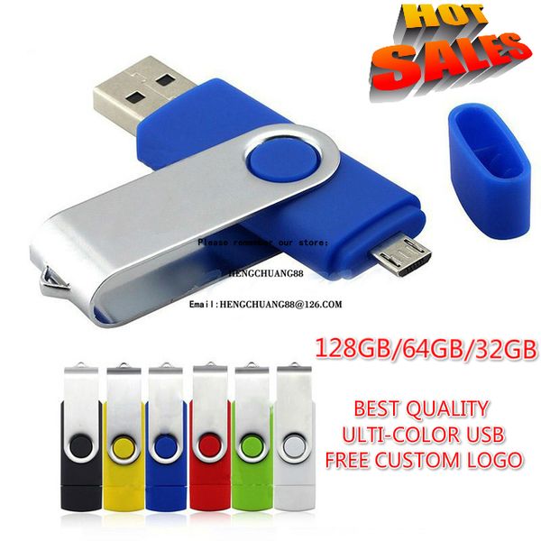 Ücretsiz Logo Çok renkli OTG Telefon USB Flash Kart 32 GB 64 GB 128 GB USB Flash Sürücü Renk Döner Kalem Sürücü Memory Stick USB Pendrive Döndür
