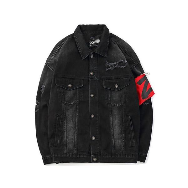 

jacket autumn patch decoration high street loose lapel neck long sleeve hommes coat mens casual denim, Black;brown