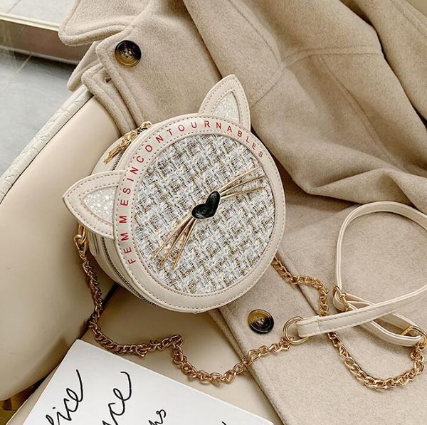 

sale women's fashionable woolen handbag lady's personalized chain check single-shoulder bag small round bag