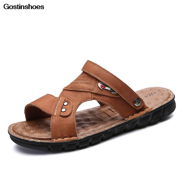 

summer sandals mens men large size shoesgenuine leather casual shoesfull grain leather mens sandalse homme cuir, Black