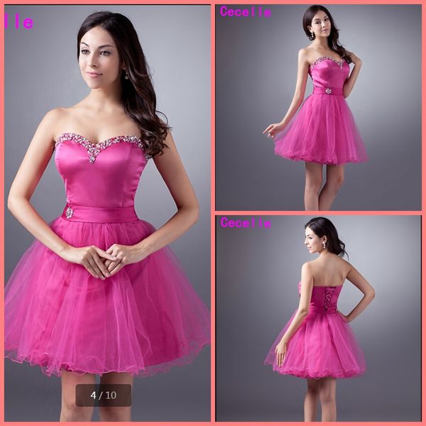 

2019 simple fuchsia short a line prom dresses juniors sweetheart beaded crystals tulle knee length homecoming cocktail gowns, Black