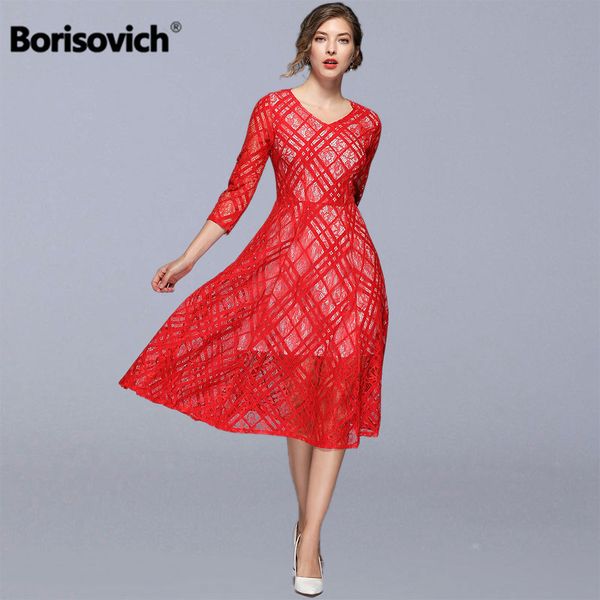 

borisovich women casual lace long dress new brand 2019 spring fashion v-neck big swing a-line ladies elegant party dresses n1005, Black;gray