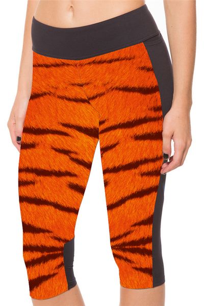 

digital printed tiger pattern high waist 7-point sports pants, Black