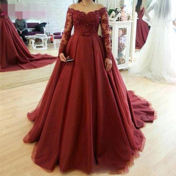 

2019 off shoulder long sleeve sweet 16 dresses ball gown lace applique sequins beaded lace-up open back prom quinceanera dress graduation dr, Blue;red