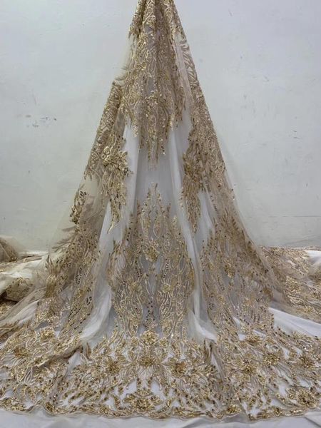

gold embroidered net lace fabric with sparking flower joy-3648 beaded african tulle lace fabric for wedding dress, Pink;blue