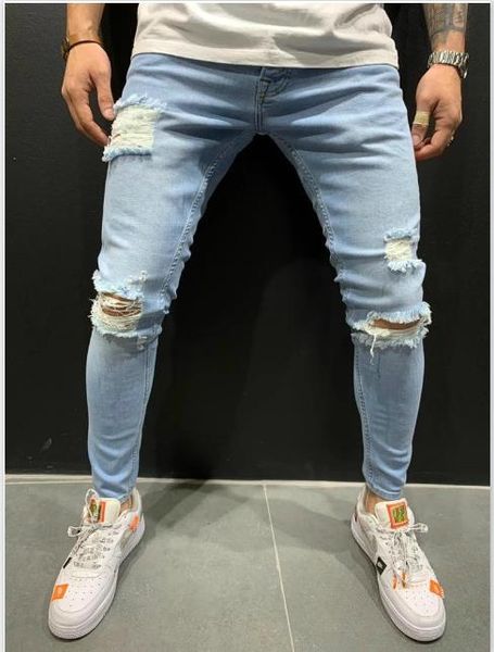 

fashion ripped blue biker jean mens red striped jeans spring autumn designer pants