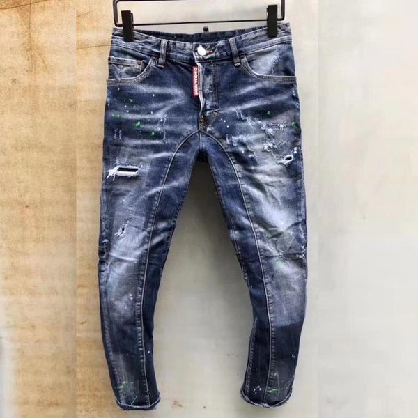 

прибытие моды новые люди мотоцикла slim fit омывается джинсовый тощий эластичный вышивка роскоши брюки мужские дизайнерские мужчины рваные д, Blue