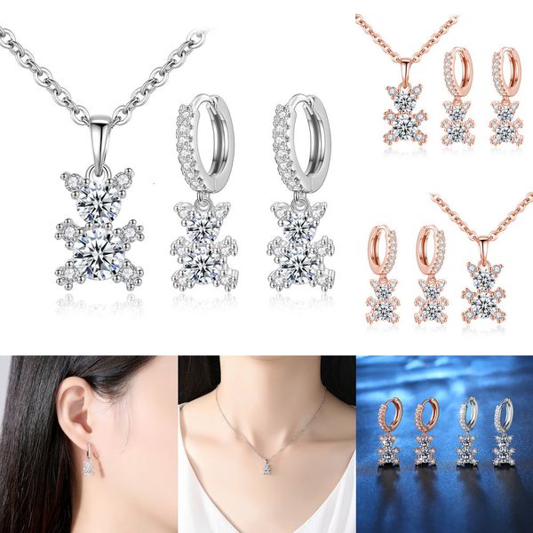 

micro rock wedding engagement jewelry set for womene necklace gift bear wedding engagement jewelry set for women luxury designer new fashion, Silver