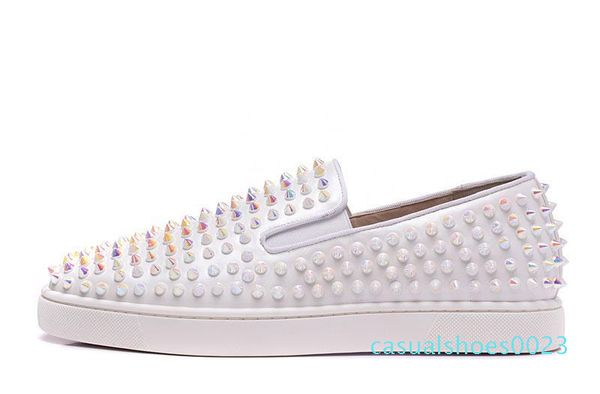 

2019 new arrival red bottoms mens women shoes fashion luxury suede leather with studded spikes loafers rivets casual dress c23, Black