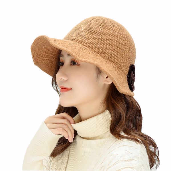 

sparsil women bow knot bucket hat female knitted fashion cap warm autumn winter simple soft foldable basin caps, Blue;gray