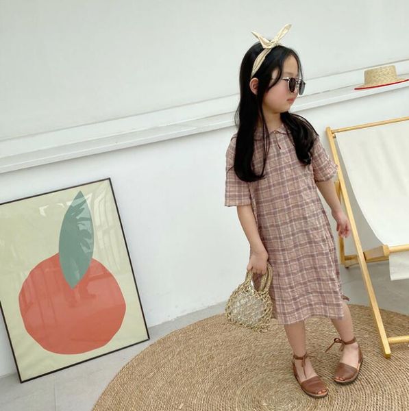 

2020 new girls plaid dress summer cotton linen fashion girls dresses 2-7 years hv292, Red;yellow