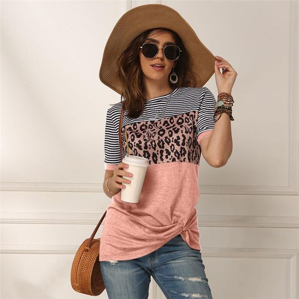 

leopard patchwork t shirt summer short sleeve women tie tee shirts 2020 new slim fit t shirt women tee summer streetwea, White