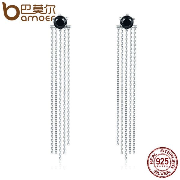 

bamoer vintage 925 sterling silver double sided black cz tassel ears jacket dangle drop earrings femme brincos jewelry sce055 c19041101, Golden