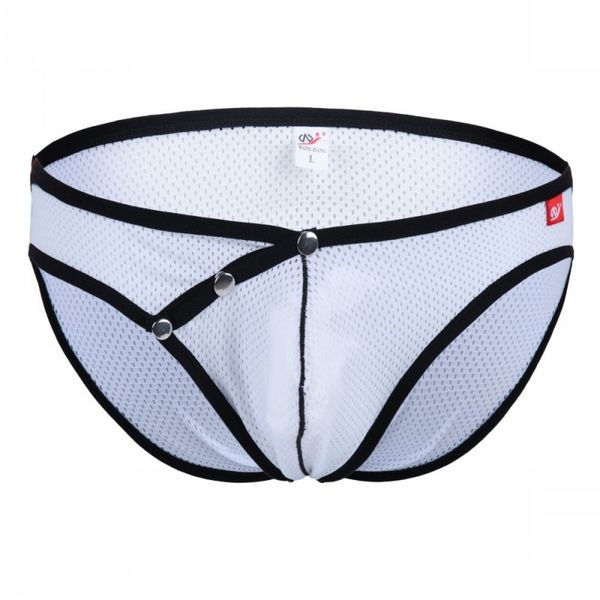 

#4003sj men's underwear wholesale male lingerie buckles mesh holes low rise pouch briefs underpants panties, Black;white