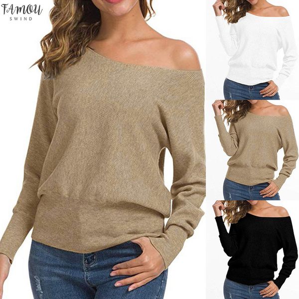 

women blouse women autumn winter casual off shoulder long sleeve loose pullover solid drop shipping, White