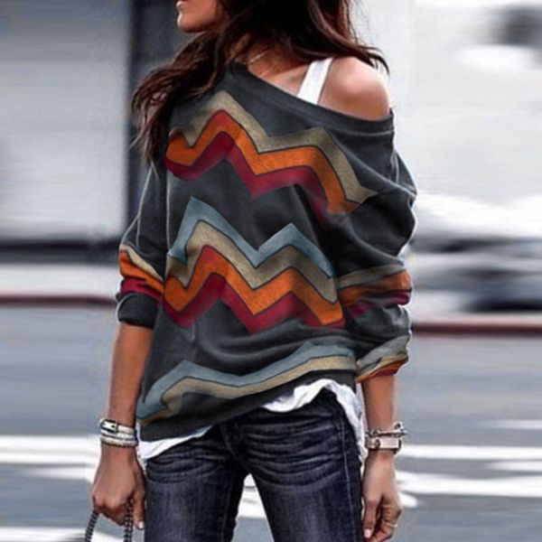 

designer women's t-shirt long-sleeved shirt t-shirt 2019 new arrival autumn and winter sets of heads off-the-shoulder long sleeved prin, White