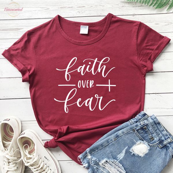 

faith over fear t-shirt women fashion inspired religious christian church tees casual summer graphic tumblr tshirt outfit, White