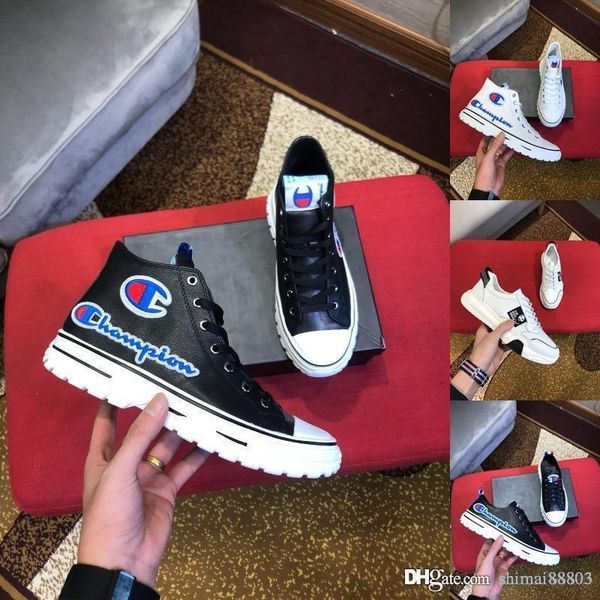 

fahsion new arrival champion shoes mens leather sneakers man black white luxury high high men designer shoes