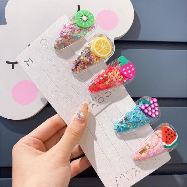 

new color quicksand transparent fruit hair clip, Slivery;white