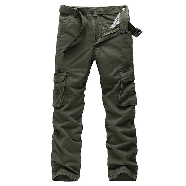 

mens designer outdoor multi-pocket overalls elastic waist loose straight military casual pants, Black
