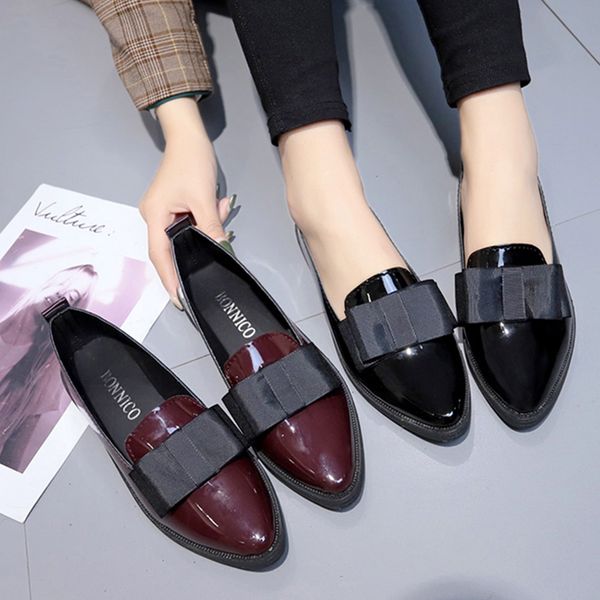

plus size women flats pointed toe slip on flat shoes woman loafers bowtie ballet flats oxford shoes ladies zapatos mujer 559, Black