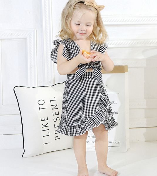 

baby girls outfits child flying sleeve bow skirts 2pcs sets floral girl clothing set summer boutique kids clothing 5 designs wzw-yw2007, White