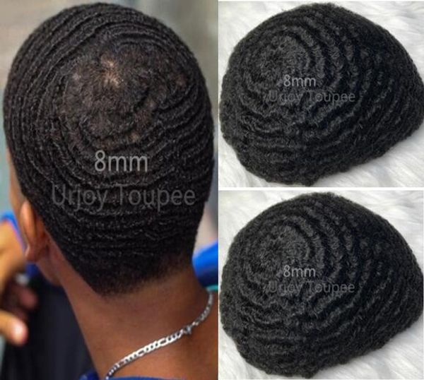 Parrucca da uomo 4mm / 6mm / 8mm / 10mm / 12mm Afro Hair Wave Full Lace Toupee Capelli umani Remy cinesi 360 Sostituzione capelli mossi Spedizione gratuita