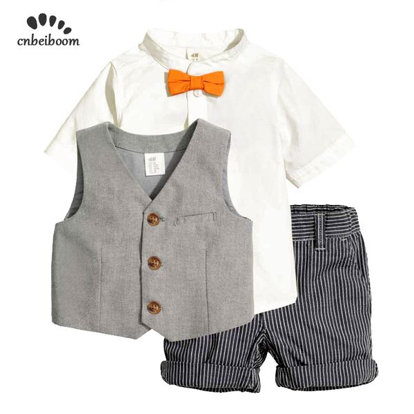 

children 2-6 year boys clothing sets 2019 summer baby shirts +vest + shorts 3pcs set kids boy fashion clothes suits dress, White
