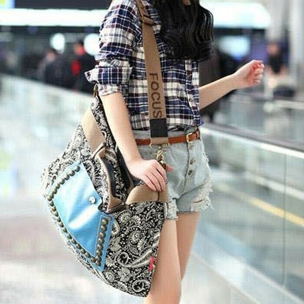 

женщины девушка этнического стиль заклепка сумка сумка плечо сумка boho canvas tote crossbody сумка женская кошелек этнический tote